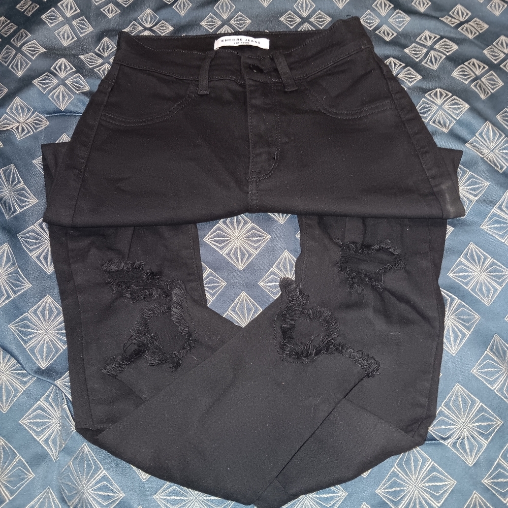Black Distressed and Stylishly Ripped Girls Pants